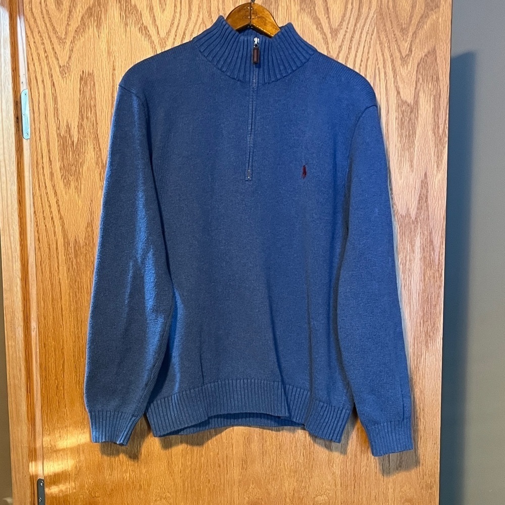 Vintage Ralph Lauren Men's Blue Half-Zip Sweater